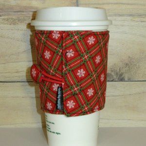 Christmas Red Plaid Fabric Coffee Cozy